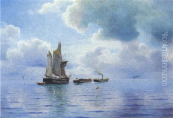 Marine Med Sejlskibe Og Slaebebad Oil Painting by Holger Luebbers