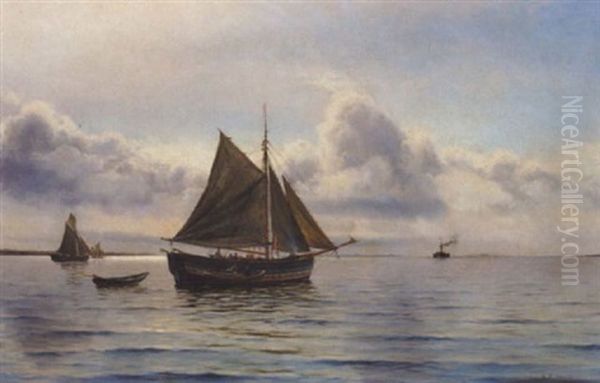 Marine Med Skibe Pa Havet Oil Painting by Holger Luebbers