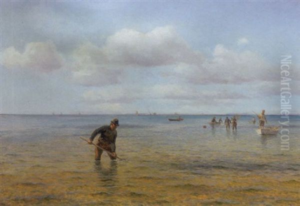 Fiskere Pa Lavt Vand Oil Painting by Holger Luebbers