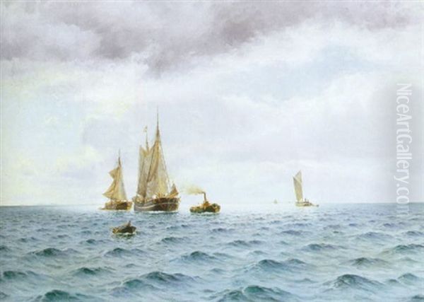 Marine Med Skibe Der Bugseres I Limfjorden Oil Painting by Holger Luebbers