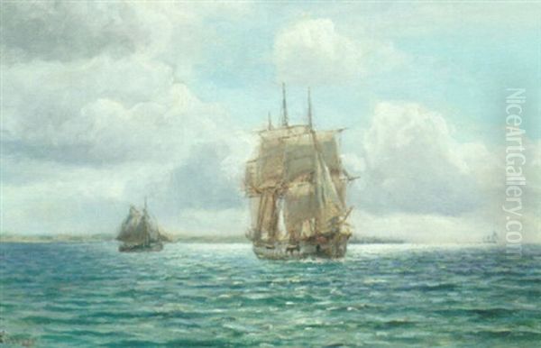 Marine Med Fregat Oil Painting by Holger Luebbers