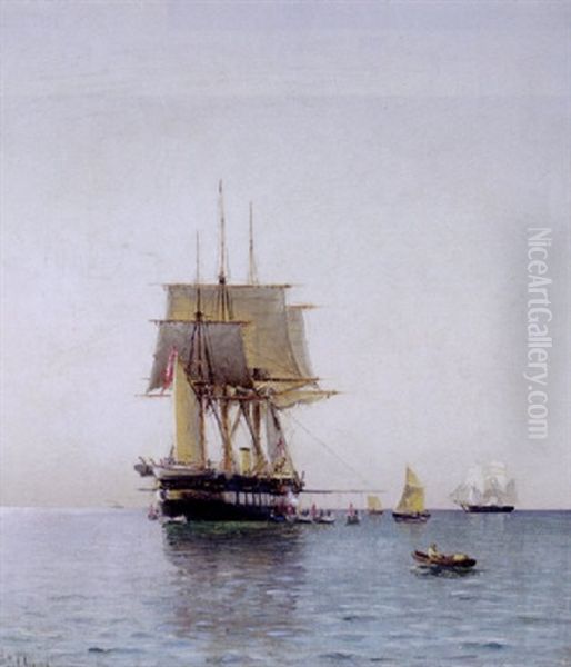 Fregatten Jylland For Anker En Stille Sommerdag Oil Painting by Holger Luebbers