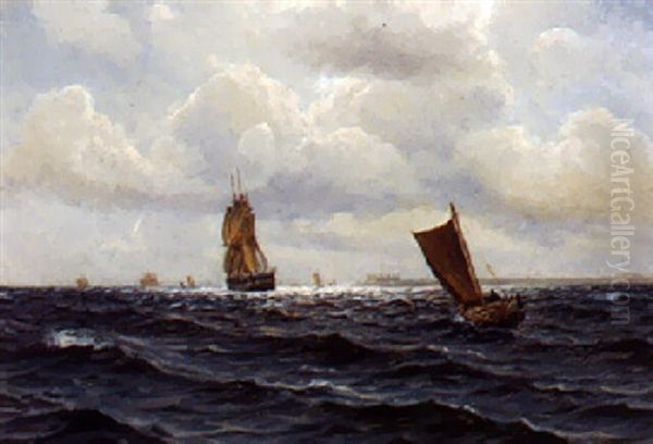 Marine, Sejlskibe Pa Havet, Udfor Kronborg Oil Painting by Holger Luebbers