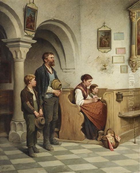 Farmer Family At Church Oil Painting by Adolf Luben