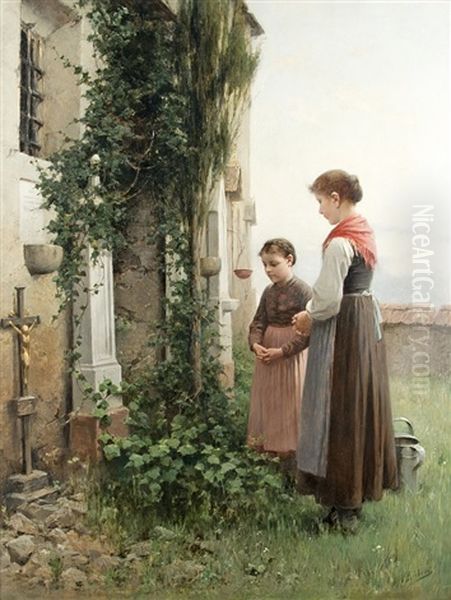 At The Cemetery Oil Painting by Adolf Luben