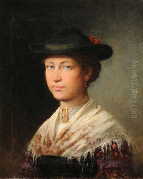 Junge Frau In Traditioneller Bayerischer Kleidung Oil Painting by Adolf Luben