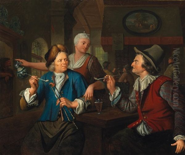 The Pipe Smokers Oil Painting by Christoffel Lubieniecki