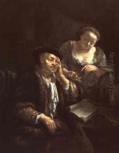 A Scribe And His Housekeeper Oil Painting by Christoffel Lubieniecki