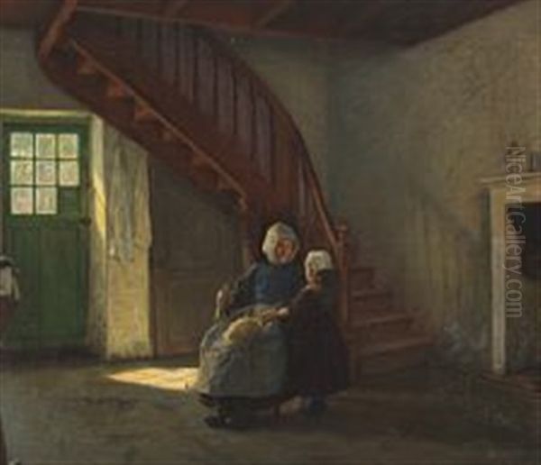 Visiting Granny Oil Painting by John Leopold Luebschitz