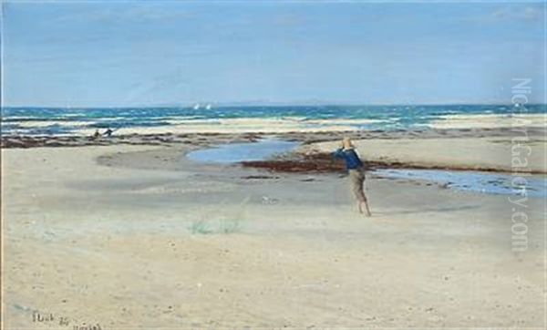 Strandbillede. Frisk Vind Oil Painting by John Leopold Luebschitz