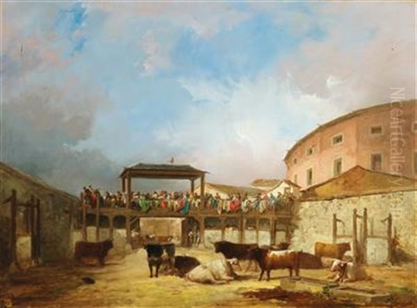 Plaza De Toros Oil Painting by Eugenio Lucas Velazquez