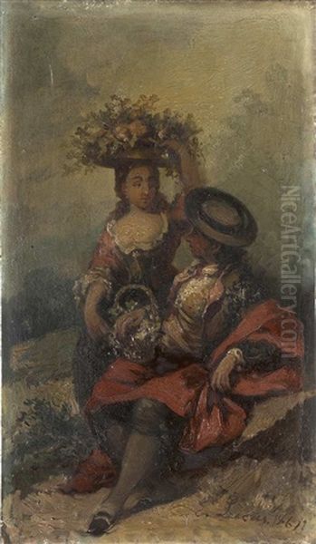 Pareja De Majos Sentados Oil Painting by Eugenio Lucas Velazquez