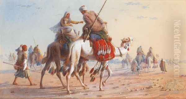 Caravane Dans Le Desert. Oil Painting by Joseph-Austin Benwell