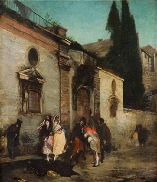 Galanteo En La Calle Oil Painting by Eugenio Lucas Velazquez