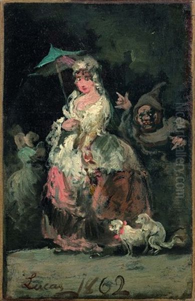 La Belle Et Ses Chiens Oil Painting by Eugenio Lucas Velazquez