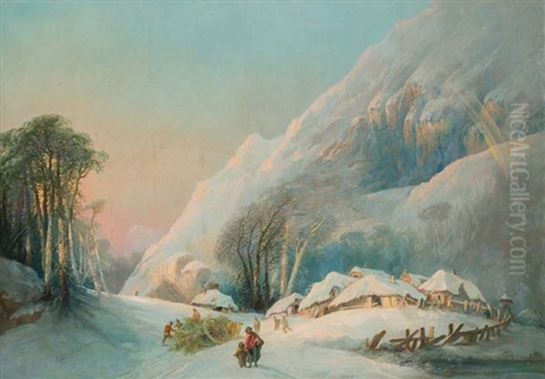 El Invierno (paisaje Nevado) Oil Painting by Eugenio Lucas Velazquez