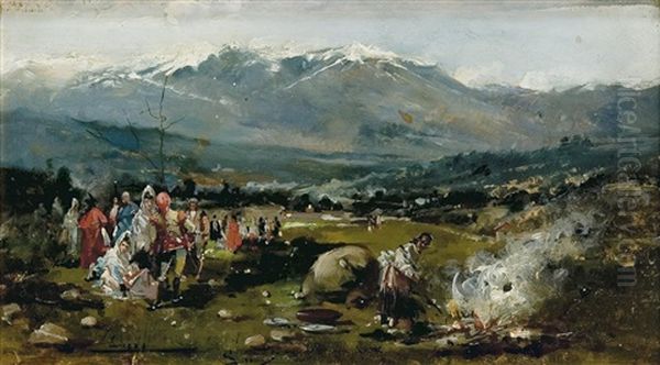 Paisaje Con Personajes Oil Painting by Eugenio Lucas Velazquez