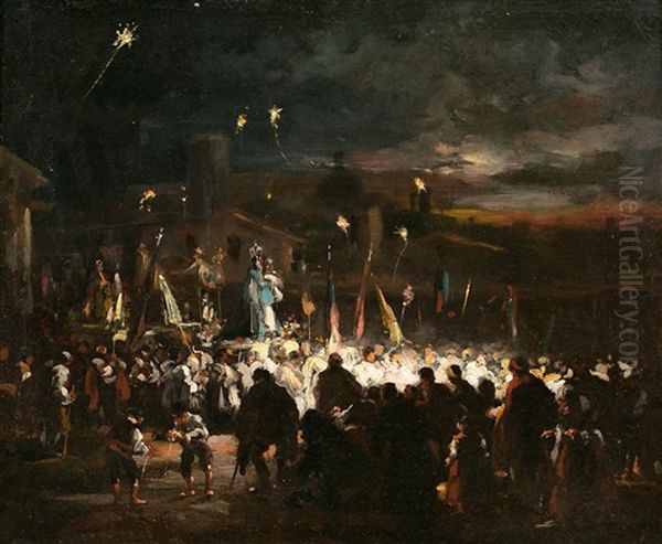 Procesion Nocturna Oil Painting by Eugenio Lucas Velazquez