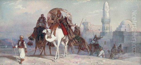 The Desert Caravan, Egypt Oil Painting by Joseph-Austin Benwell