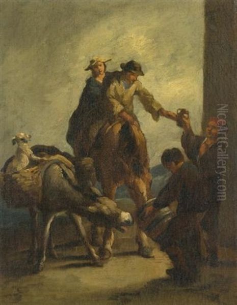 Water Sellers With A Donkey Oil Painting by Eugenio Lucas Velazquez