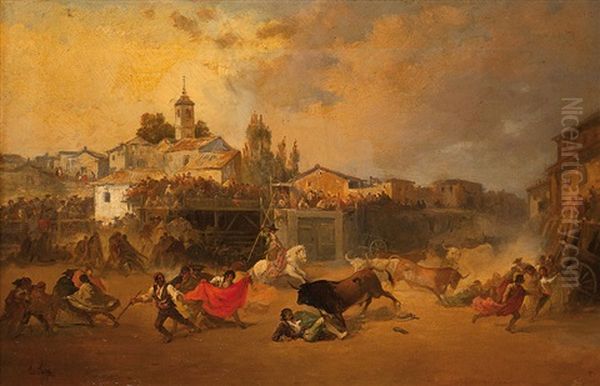 La Cogida En La Plaza De Toros Del Pueblo Oil Painting by Eugenio Lucas Velazquez