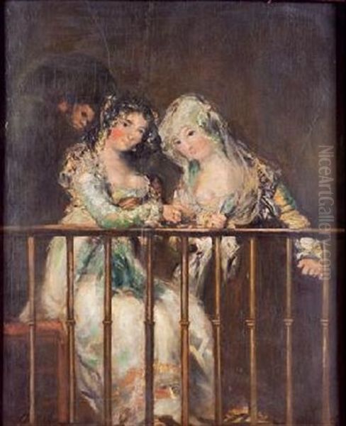 Majas En El Balcon Oil Painting by Eugenio Lucas Velazquez