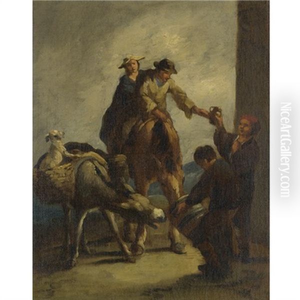 Water Sellers With A Donkey Oil Painting by Eugenio Lucas Velazquez