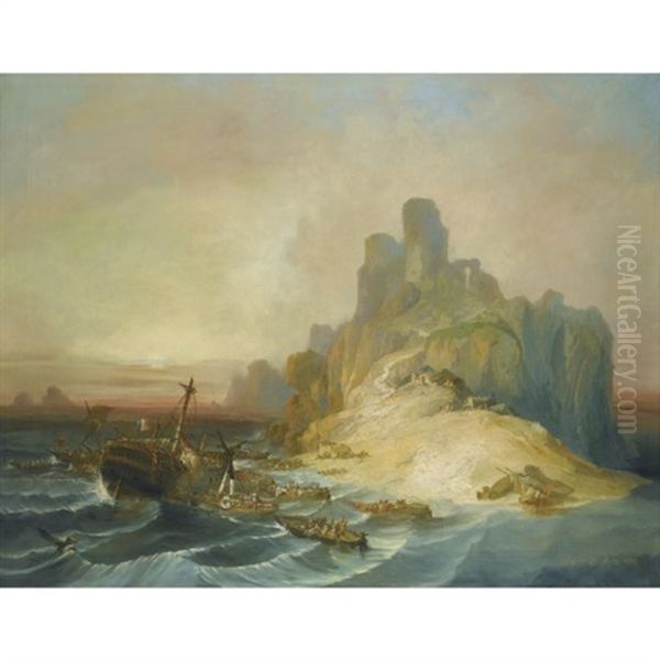 Naufragio En La Costa (shipwreck Off The Coast) Oil Painting by Eugenio Lucas Velazquez