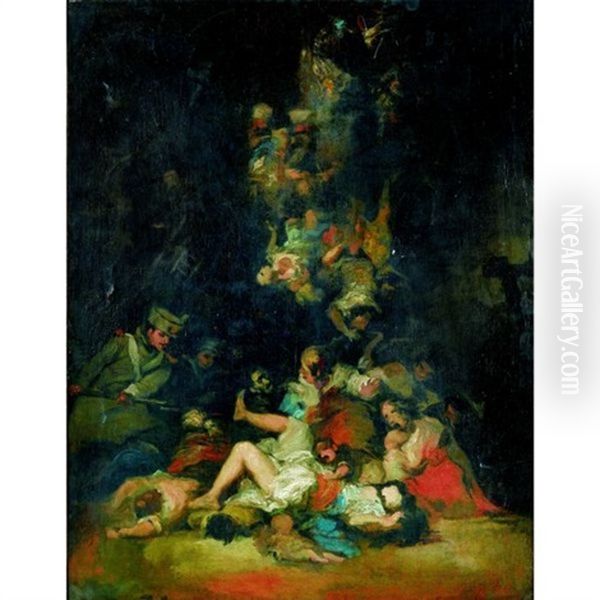 Scene De Pillage Oil Painting by Eugenio Lucas Velazquez