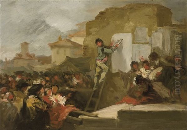 Colocando Anuncios, Posting The Notices Oil Painting by Eugenio Lucas Velazquez