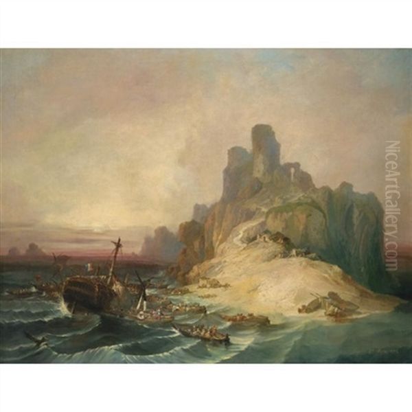 Naufragio En La Costa (shipwreck Off The Coast) Oil Painting by Eugenio Lucas Velazquez