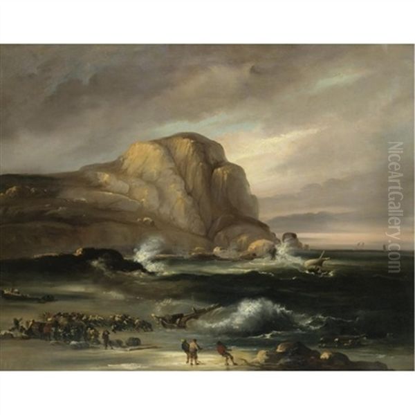 Naufragio En La Playa (shipwreck On The Beach) Oil Painting by Eugenio Lucas Velazquez