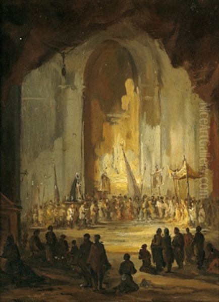 Eine Prozession In Einer Kirche Oil Painting by Eugenio Lucas Velazquez