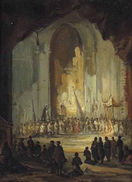 Eine Prozession In Einer Kirche Oil Painting by Eugenio Lucas Velazquez