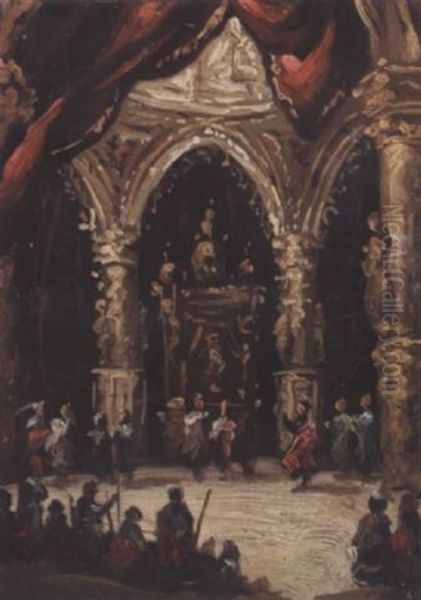 A Church Interior With Figures In A Procession Oil Painting by Eugenio Lucas Velazquez