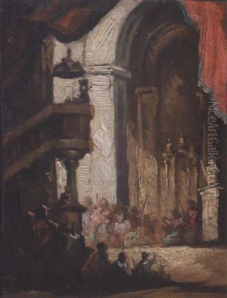 A Church Interior With A Figure Preaching Oil Painting by Eugenio Lucas Velazquez