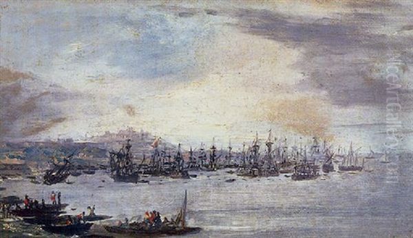 Vue De La Rade De Cadix Oil Painting by Eugenio Lucas Velazquez