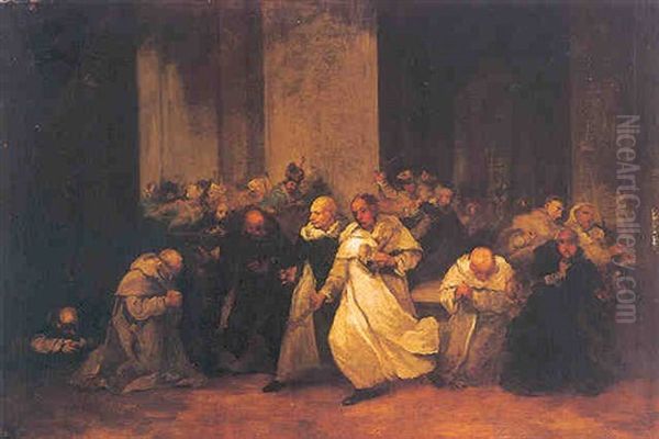 Expulsion De Los Frailes Oil Painting by Eugenio Lucas Velazquez