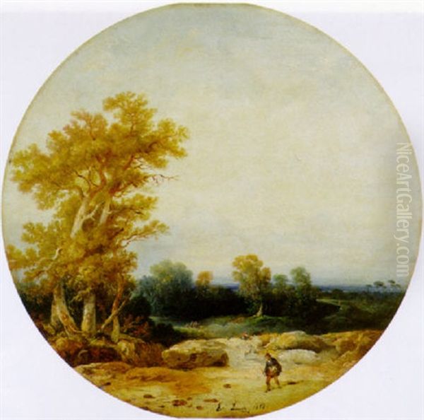 Figures In An Extensive Landscape Oil Painting by Eugenio Lucas Velazquez