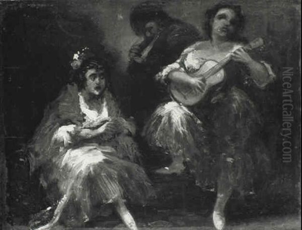 Spanish Musicians In An Interior Oil Painting by Eugenio Lucas Velazquez