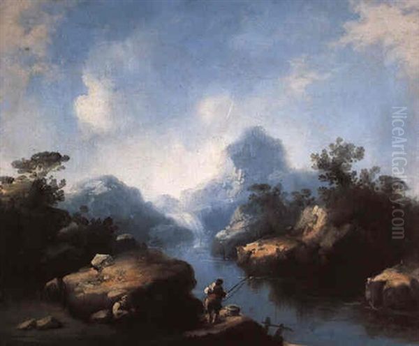 Paisaje Con Pescador Oil Painting by Eugenio Lucas Velazquez