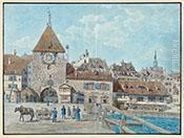 Das Rheintor In Basel Oil Painting by Achilles Benz