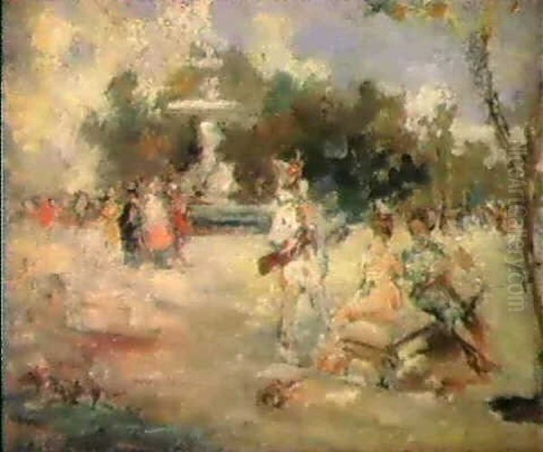 Mascaras En El Parque Del Retiro Oil Painting by Eugenio Lucas Velazquez