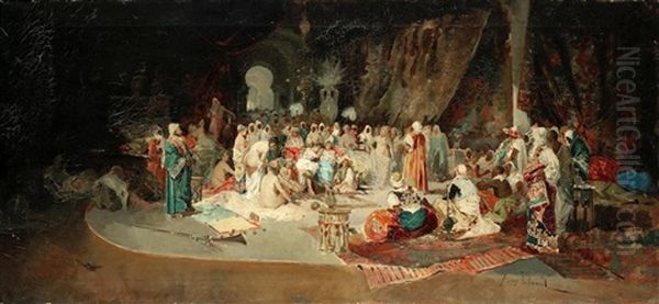 Harem Scene Oil Painting by Eugenio Lucas Villamil