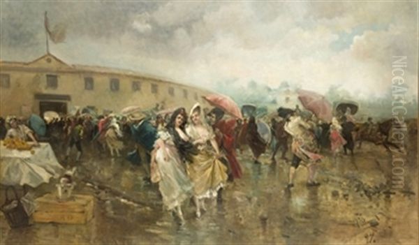 A La Salida De Los Toros Oil Painting by Eugenio Lucas Villamil