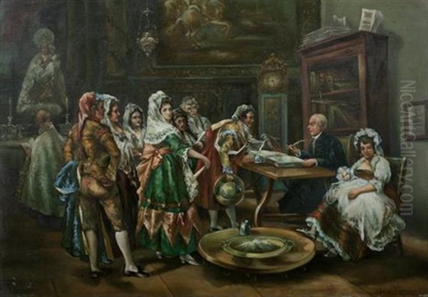 Un Banutizo A Principios Del Siglo Xix Oil Painting by Eugenio Lucas Villamil