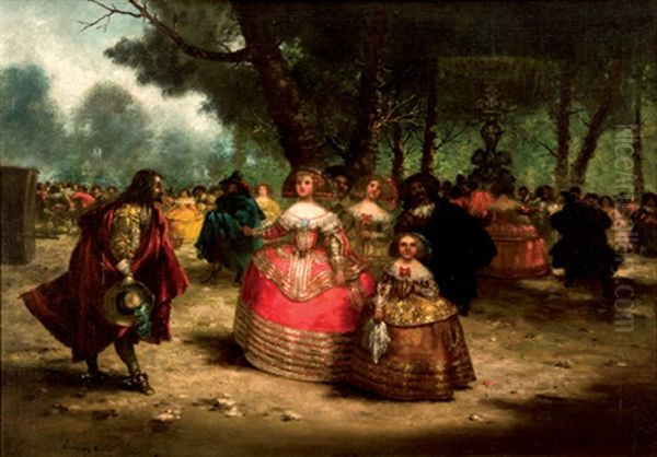 Figuras Velazquenas En La Pradera Oil Painting by Eugenio Lucas Villamil