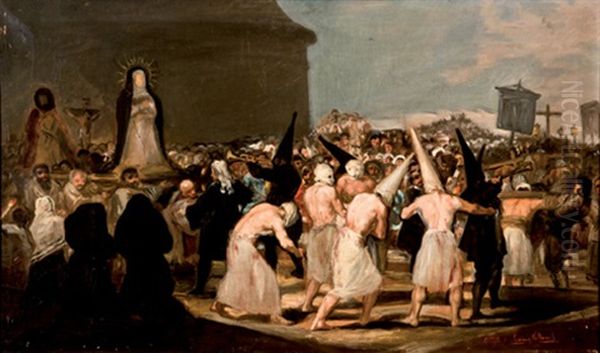 Procesion De Flagelantes (after Goya) Oil Painting by Eugenio Lucas Villamil