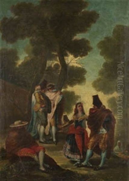 El Paseo De Andalucia (after Francisco De Goya) Oil Painting by Eugenio Lucas Villamil