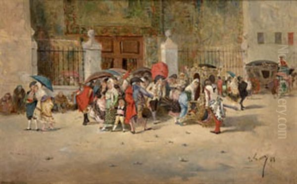 Saliendo De La Iglesia Oil Painting by Eugenio Lucas Villamil